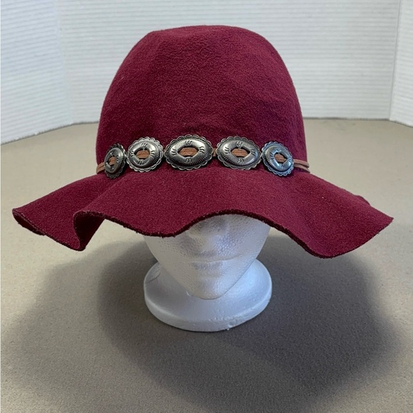 Bad Bones Burgundy Wool Felt Boho Concho Floppy Hat - Picture 6 of 12